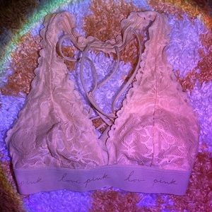 PINK VS Lace Halter Bralette in Yellow